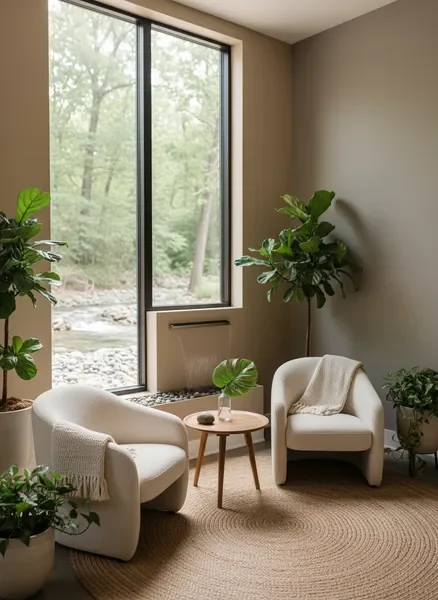 מרחב טיפולי שקט ומזמין עם אור טבעי וצמחייה